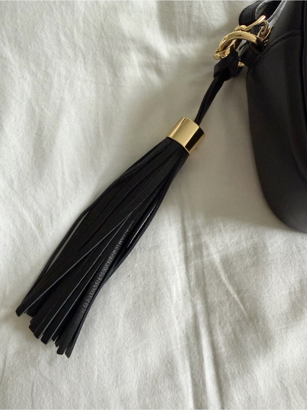 Valentino Black Leather Embossed V Logo Crossbody Camera Bag with Tassel - Picture 4 of 11